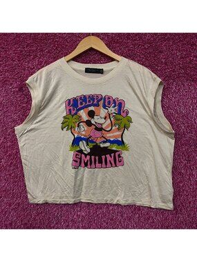 Junk Food Clothing Mickey Mouse Keep On Smiling Graphic Crop Tank 2XL